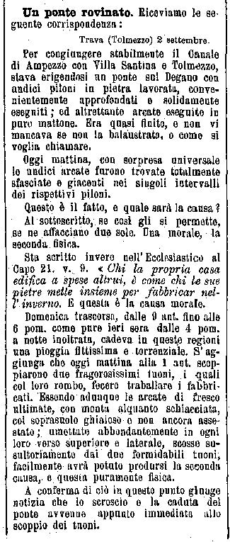 Un ponte rovinato, da «Il Cittadino Italiano», 5-6 settembre 1881