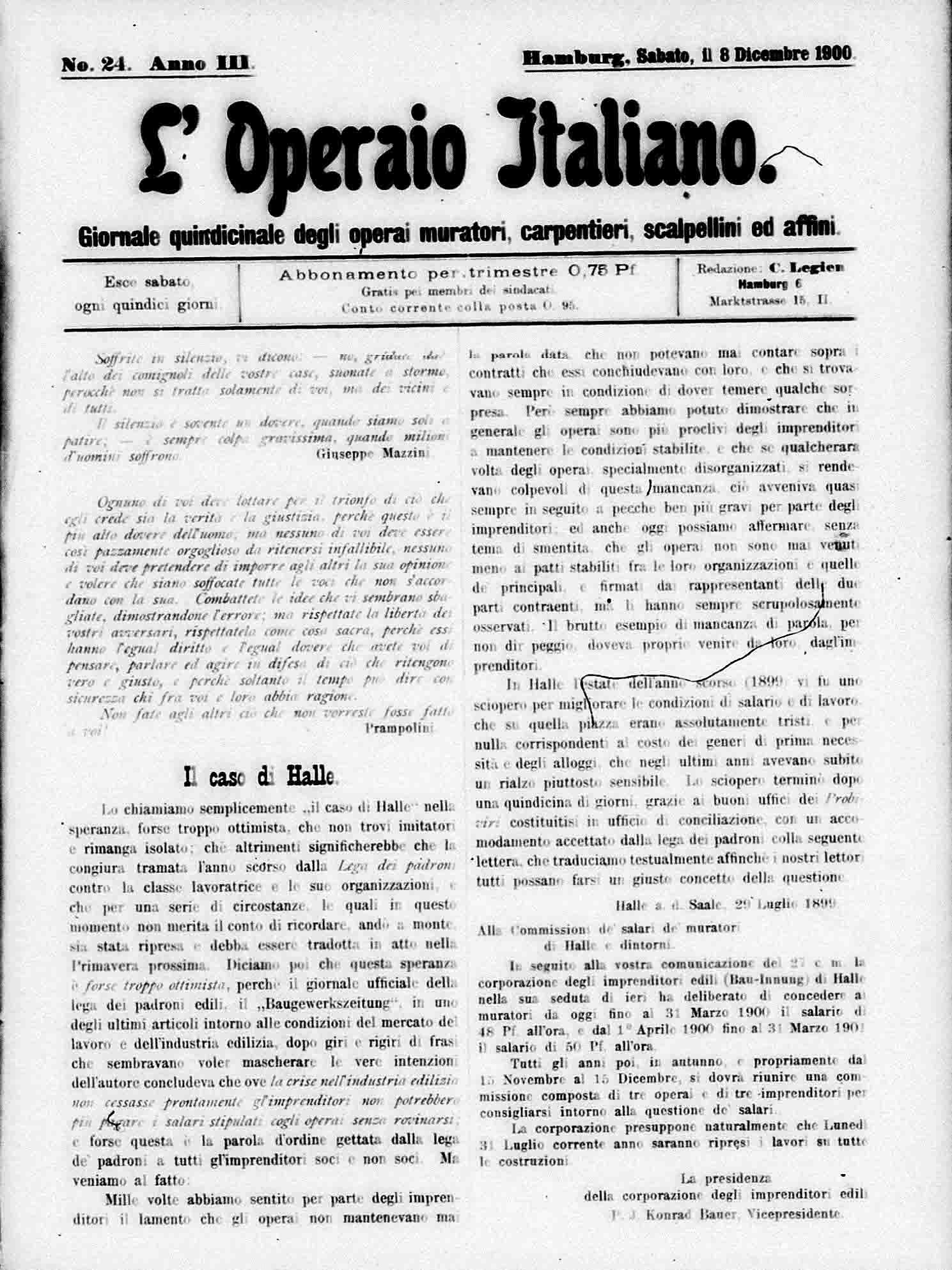 L'Operaio Italiano - 1900 n. 24