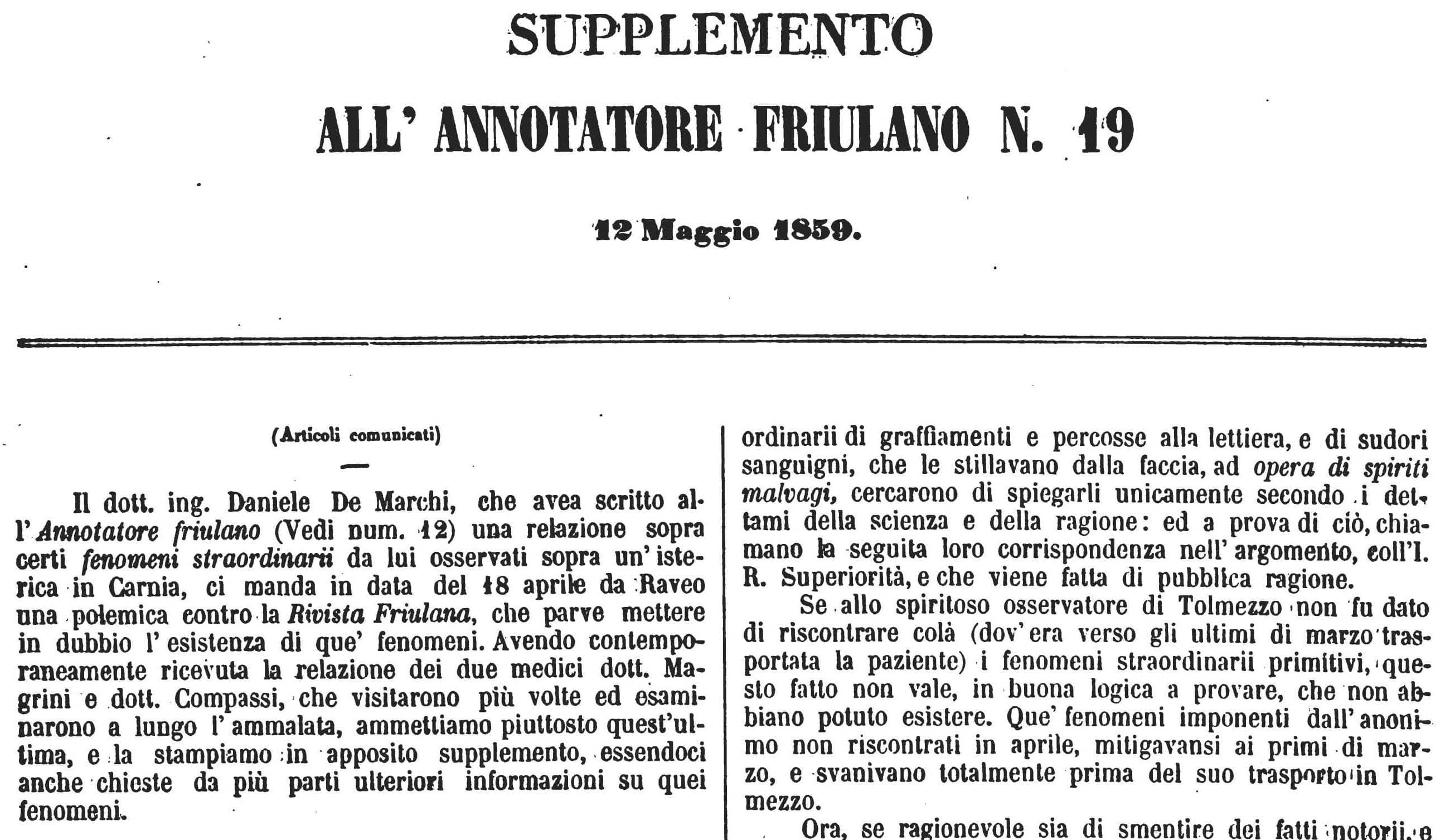 Supplemento all'«Annotatore Friulano» n. 19 del 12 maggio 1859