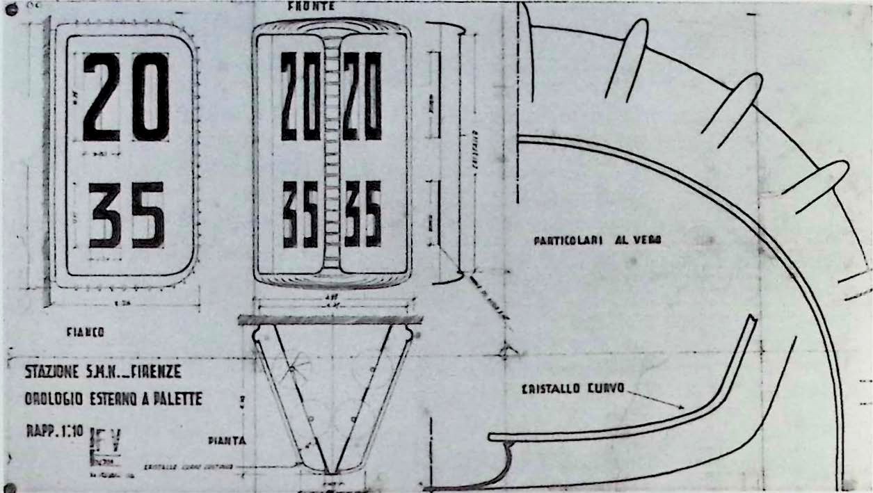 Orologio esterno a palette, disegno di progetto n. 384 del 19 febbraio 1935