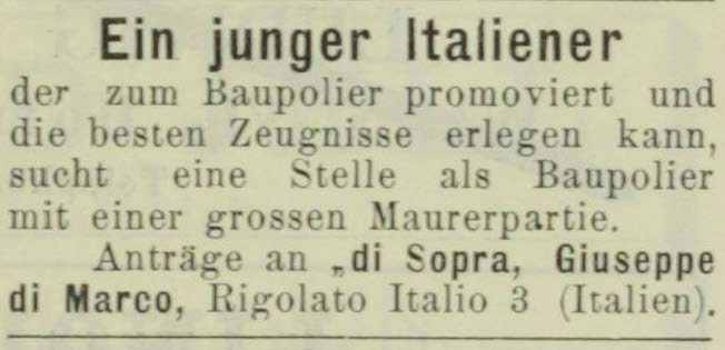 Der Bautechniker, 22.1.1904 - Ein junger Italiener - Di Sopra Giuseppe di Marco